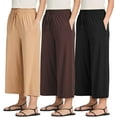 thumbnail image 1 of Real Essentials 3 Pack: Women's Ultra-Soft Wide Leg Loose Capri Open Bottom Pants - Yoga Lounge Pockets(Available in Plus), 1 of 7