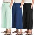 thumbnail image 1 of Real Essentials 3 Pack: Women's Ultra-Soft Wide Leg Loose Capri Open Bottom Pants - Yoga Lounge Pockets(Available in Plus), 1 of 7