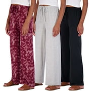 Real Essentials 3 Pack Soft Palazzo Pajama Pants for Women, Wide Leg Comfortable Casual Lounge Yoga Bottoms (Plus Size)