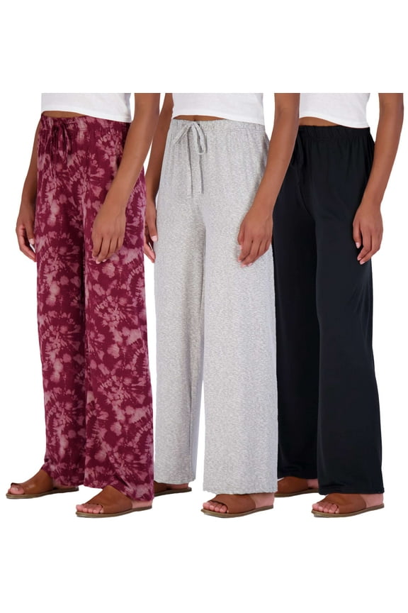 3 Pack Soft Palazzo Pajama Pants for Women, Wide Leg Comfortable Casual Lounge Yoga Bottoms (Plus Size)