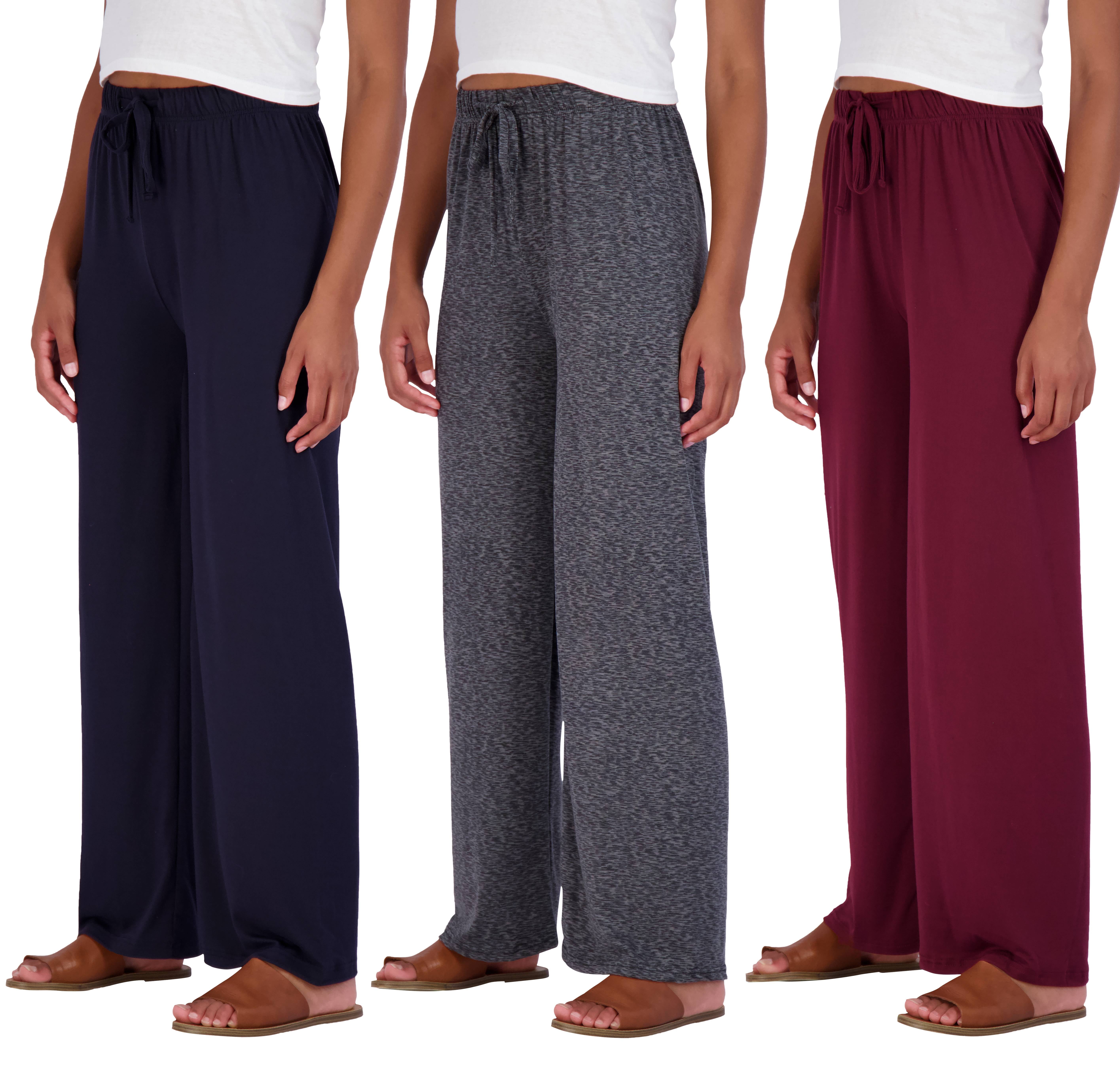 Real Essentials 3 Pack: Women's Wide Leg Palazzo Lounge Pants ...