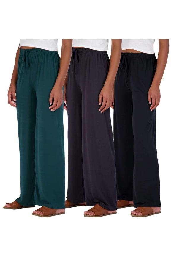 3 Pack Soft Palazzo Pajama Pants for Women, Wide Leg Comfortable Casual Lounge Yoga Bottoms (Plus Size)