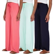 REAL ESSENTIALS 3 Pack Soft Palazzo Pajama Pants for Women, Wide Leg Comfortable Casual Lounge Yoga Bottoms (Plus Size)