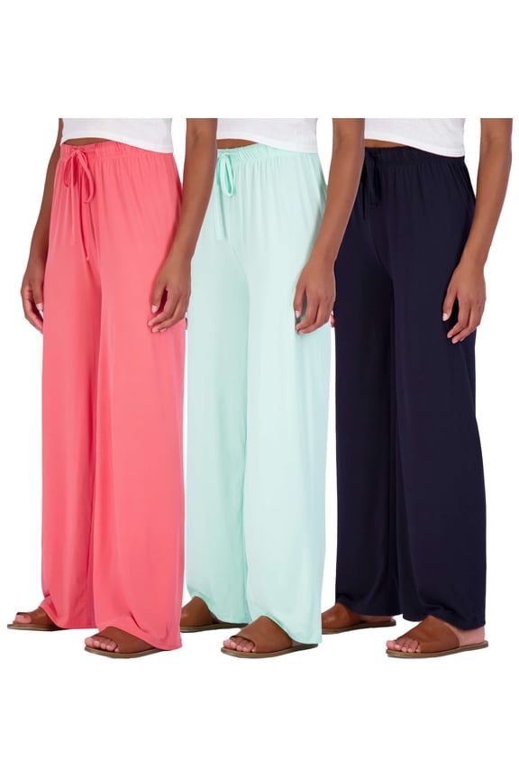 3 Pack Soft Palazzo Pajama Pants for Women, Wide Leg Comfortable Casual Lounge Yoga Bottoms (Plus Size)