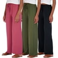 thumbnail image 1 of Real Essentials 3 Pack Soft Palazzo Pajama Pants for Women, Wide Leg Comfortable Casual Lounge Yoga Bottoms (Plus Size), 1 of 7