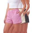 thumbnail image 1 of Real Essentials 3 Pack: Women's Woven Lounge Boxer Shorts Casual Sleep Comfy Elastic Waist Loose Fit PJ Bottoms with Pockets, 1 of 7