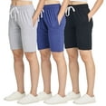 thumbnail image 1 of Real Essentials 3 Pack: Womens Cotton French Terry 9" Bermuda Short Pockets-Casual Lounge Athletic (Available in Plus), 1 of 6