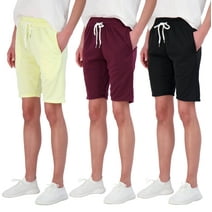Real Essentials 3 Pack: Womens Cotton French Terry 9" Bermuda Short Pockets-Casual Lounge Athletic (Available in Plus)