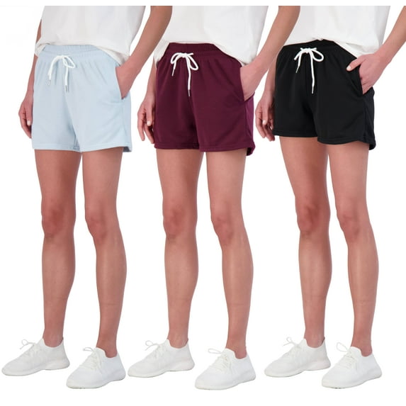 Real Essentials 3 Pack: Womens Cotton French Terry 9" Bermuda Short Pockets-Casual Lounge Athletic (Available in Plus)
