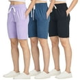 thumbnail image 1 of Real Essentials 3 Pack: Womens Cotton French Terry 9" Bermuda Short Pockets-Casual Lounge Athletic (Available in Plus), 1 of 6