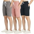thumbnail image 1 of Real Essentials 3 Pack: Womens Cotton French Terry 9" Bermuda Short Pockets-Casual Lounge Athletic (Available in Plus), 1 of 6