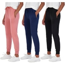 Real Essentials 3 Pack: Womens Dry-Fit Active Athletic Joggers Yoga Lounge Pants - Drawstring (Available in Plus Size)