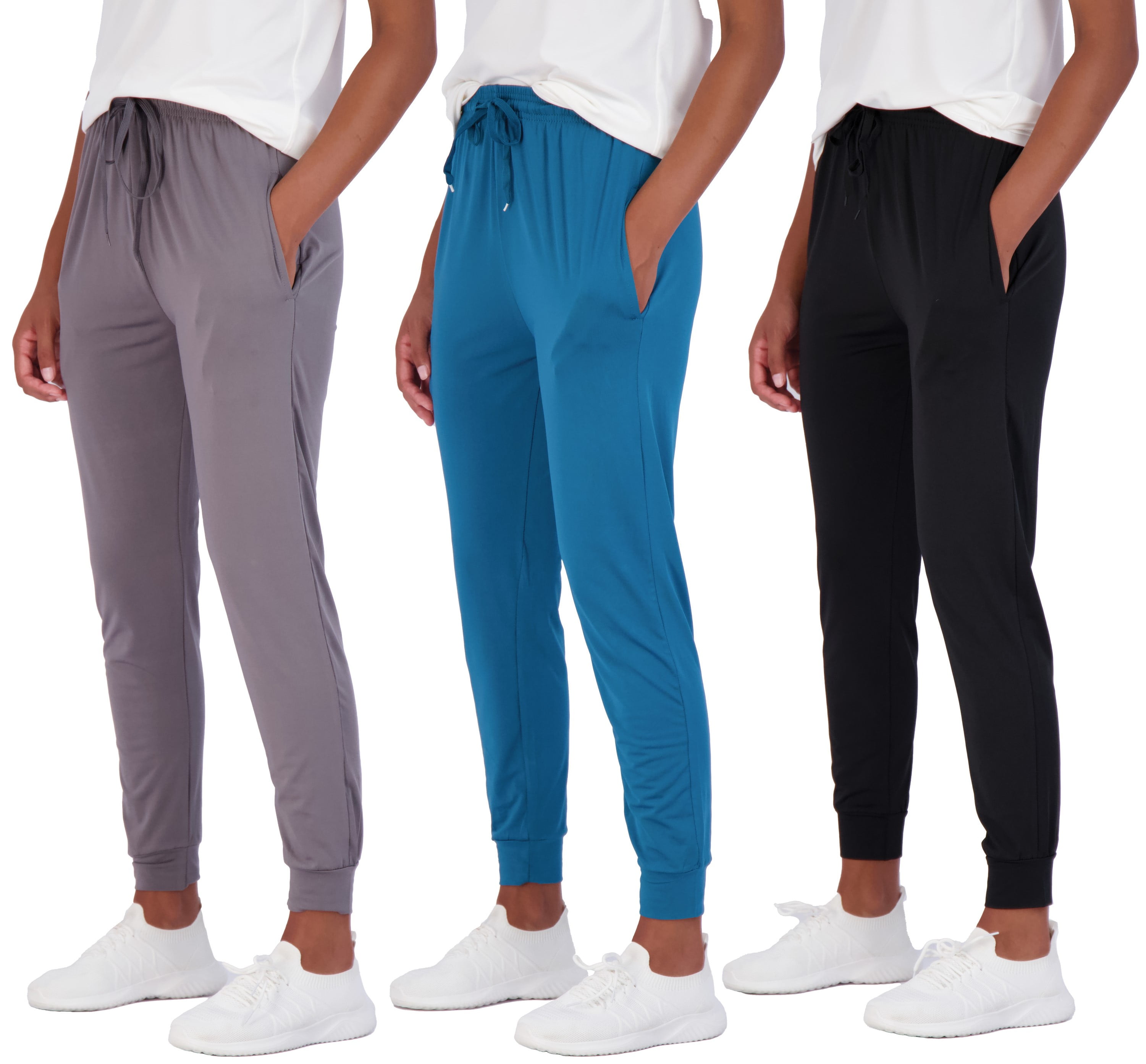 Real Essentials 3 Pack: Women's Ultra-Soft Lounge Joggers Athletic Yoga  Pants with Pockets (Available in Plus Size) 