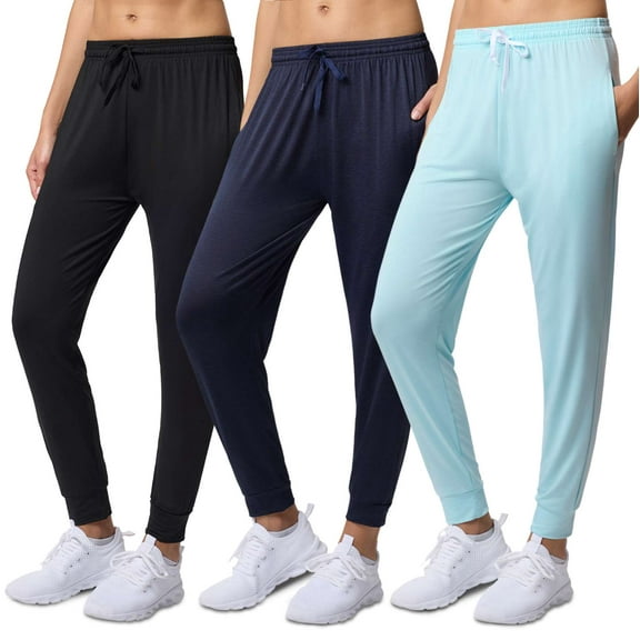 Real Essentials 3 Pack: Womens Dry-Fit Active Athletic Joggers Yoga Lounge Pants - Drawstring (Available in Plus Size)