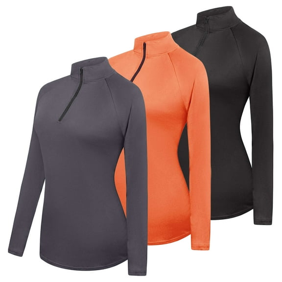 Real Essentials 3 Pack: Womens Dry-Fit Long Sleeve Quarter Zip & Full Zip Up Hoodie Workout Jacket (Available in Plus)