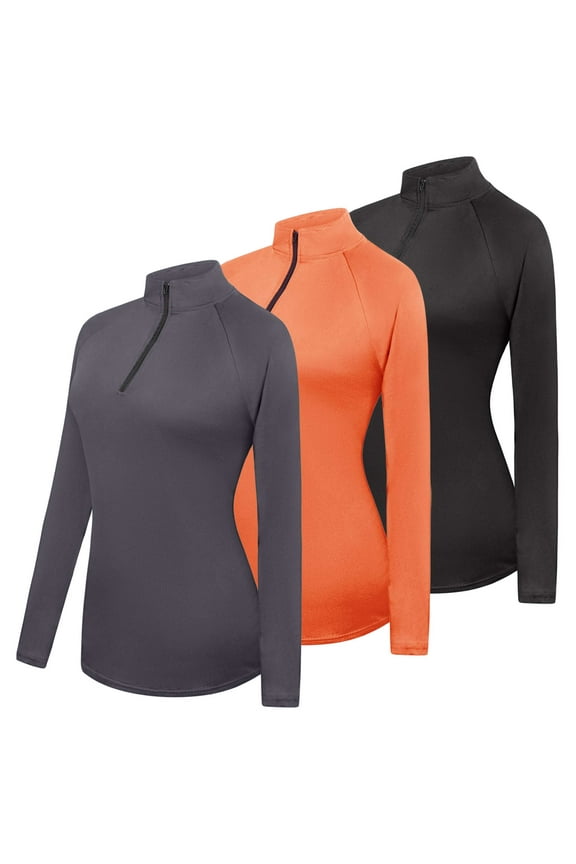3 Pack: Womens Dry-Fit Long Sleeve Quarter Zip & Full Zip Up Hoodie Workout Jacket (Available in Plus)