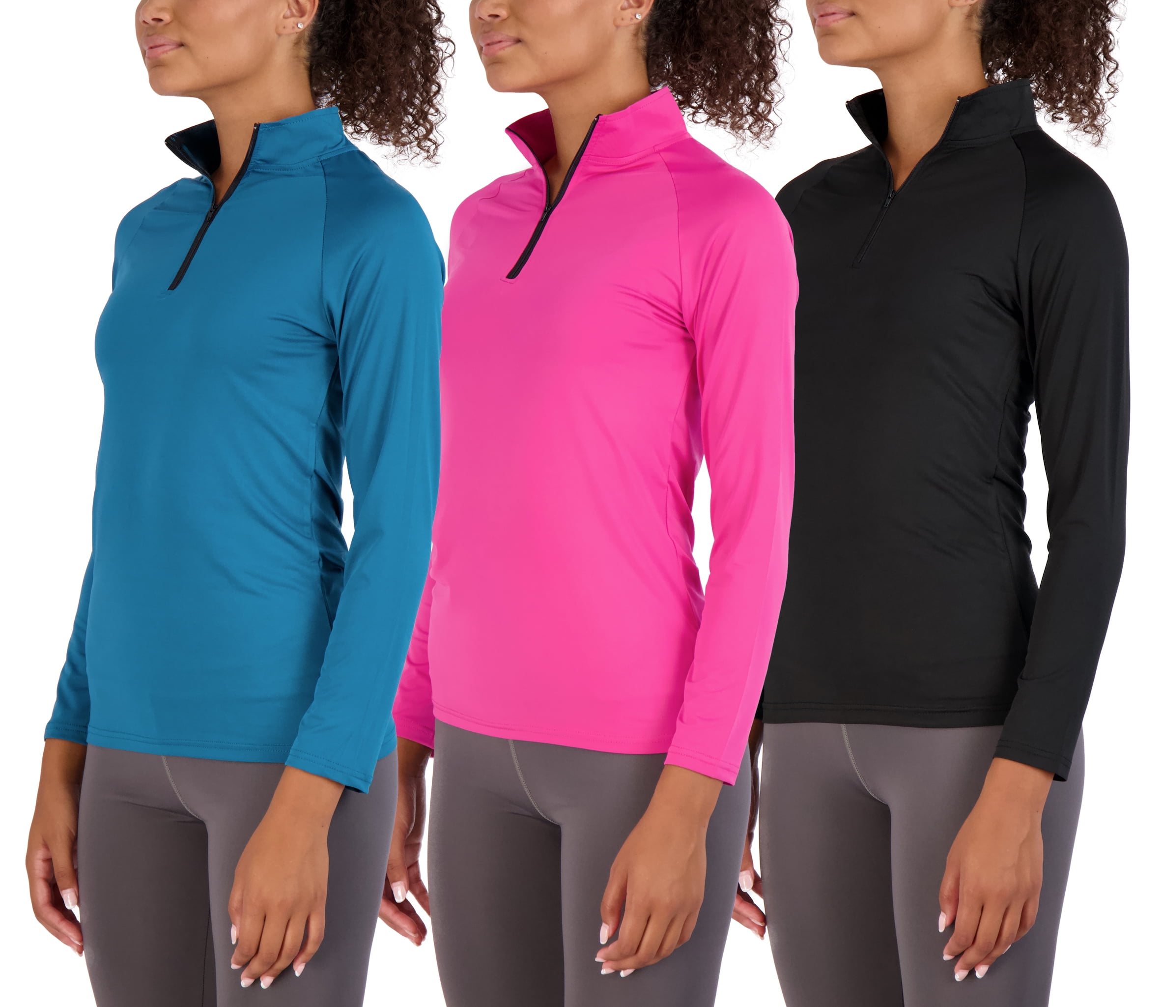 Real Essentials 3 Pack Womens DryFit Long Sleeve Quarter Zip & Full