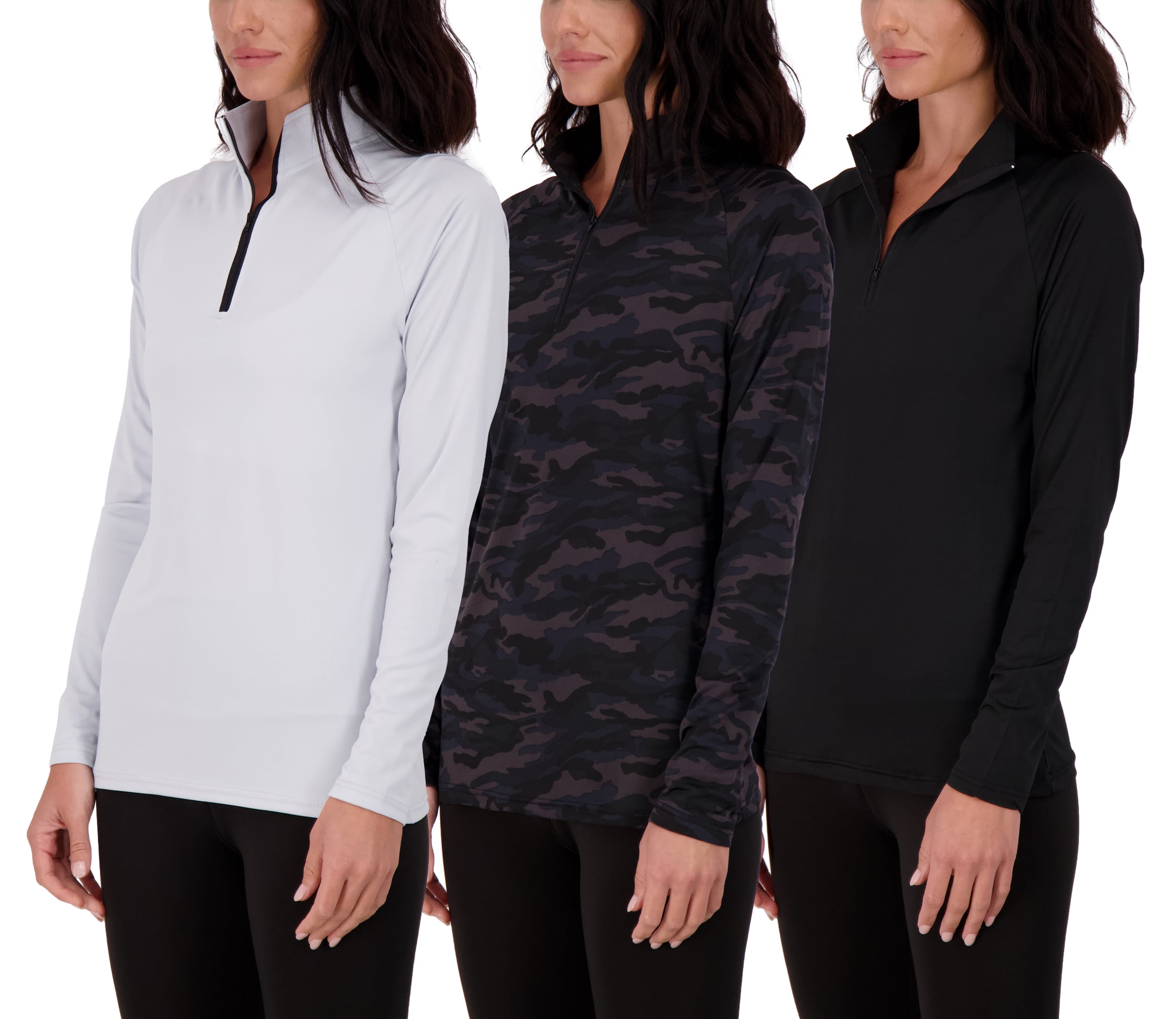 Real Essentials 3 Pack: Womens Dry-Fit Long Sleeve Quarter Zip & Full Zip  Up Hoodie Workout Jacket (Available in Plus) 