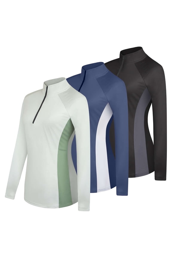 3 Pack: Womens Dry-Fit Long Sleeve Quarter Zip & Full Zip Up Hoodie Workout Jacket (Available in Plus)