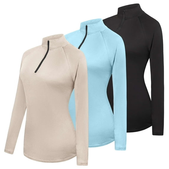 Real Essentials 3 Pack: Womens Dry-Fit Long Sleeve Quarter Zip & Full Zip Up Hoodie Workout Jacket (Available in Plus)