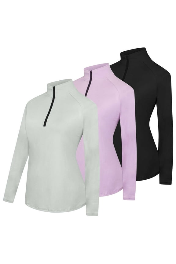 3 Pack: Womens Dry-Fit Long Sleeve Quarter Zip & Full Zip Up Hoodie Workout Jacket (Available in Plus)