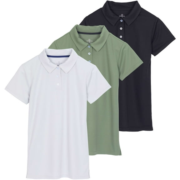 Real Essentials 3 Pack: Womens Short Sleeve Dry-Fit Performance Polo Shirt (Available in Plus)