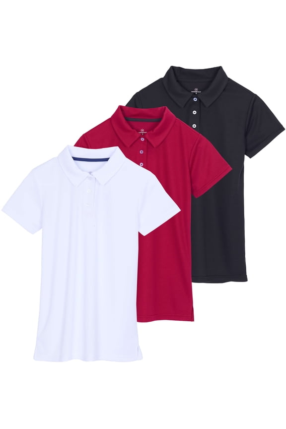 3 Pack: Womens Short Sleeve Dry-Fit Performance Polo Shirt (Available in Plus)