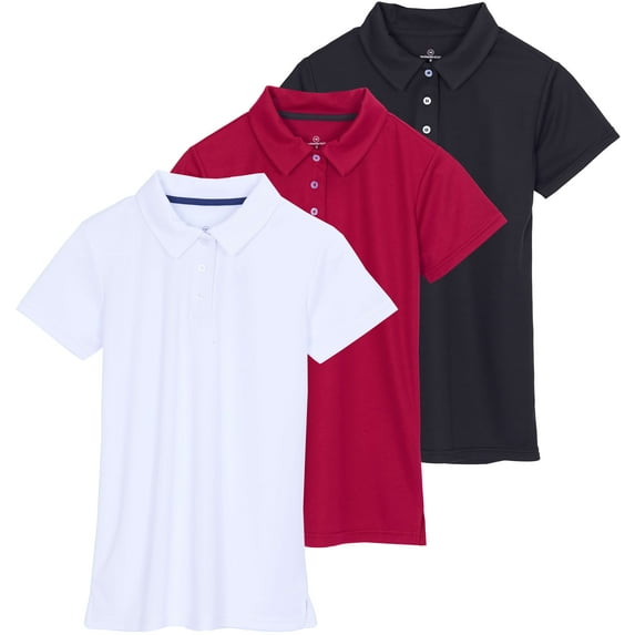 Real Essentials 3 Pack: Womens Short Sleeve Dry-Fit Performance Polo Shirt (Available in Plus)