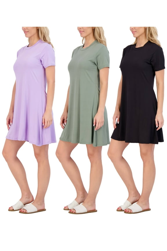 3-Pack: Womens Soft Lounge Swing Casual T-Shirt Dress (Available in Plus Size)