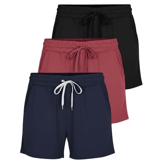 Real Essentials 3 Pack: Womens Ultra-Soft Athletic Lounge Casual Sweat Shorts with Pockets (Available in Plus Size)
