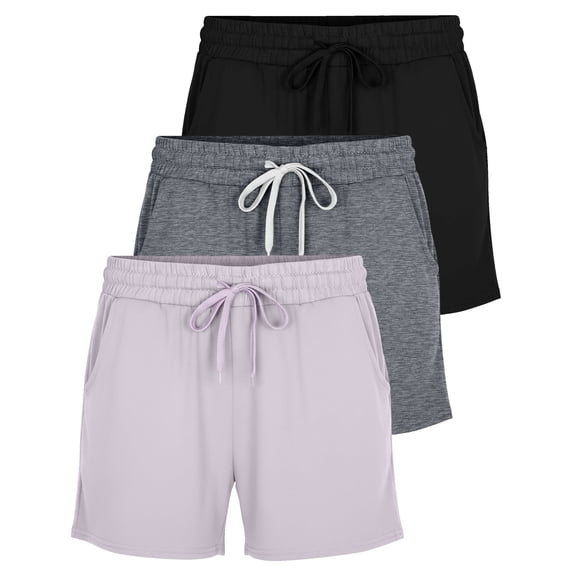 Real Essentials 3 Pack: Womens Ultra-Soft Athletic Lounge Casual Sweat Shorts with Pockets (Available in Plus Size)