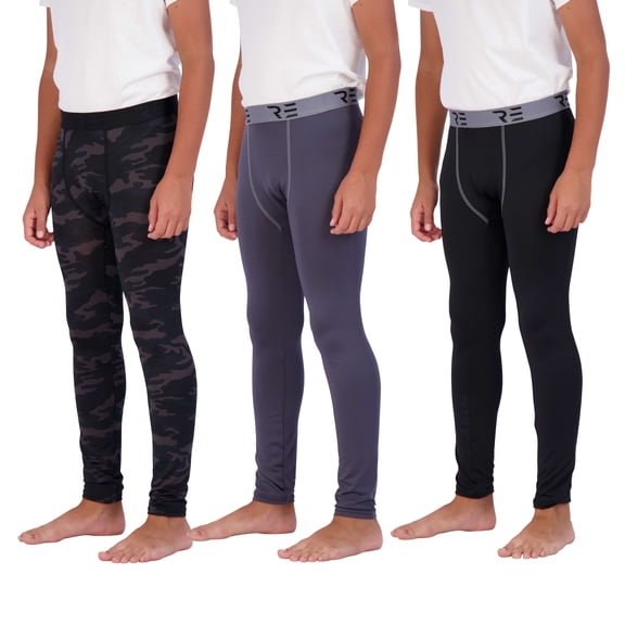 Real Essentials 3 Pack: Youth Boys Compression Pants Leggings Tights Baselayer Cold Gear for Sports Football Basketball