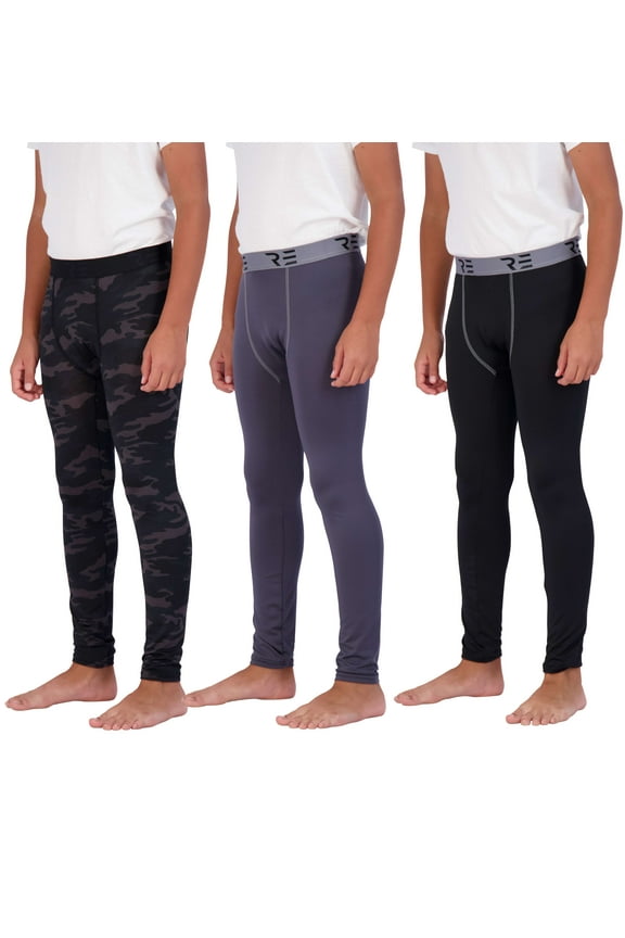 3 Pack: Youth Boys Compression Pants Leggings Tights Baselayer Cold Gear for Sports Football Basketball