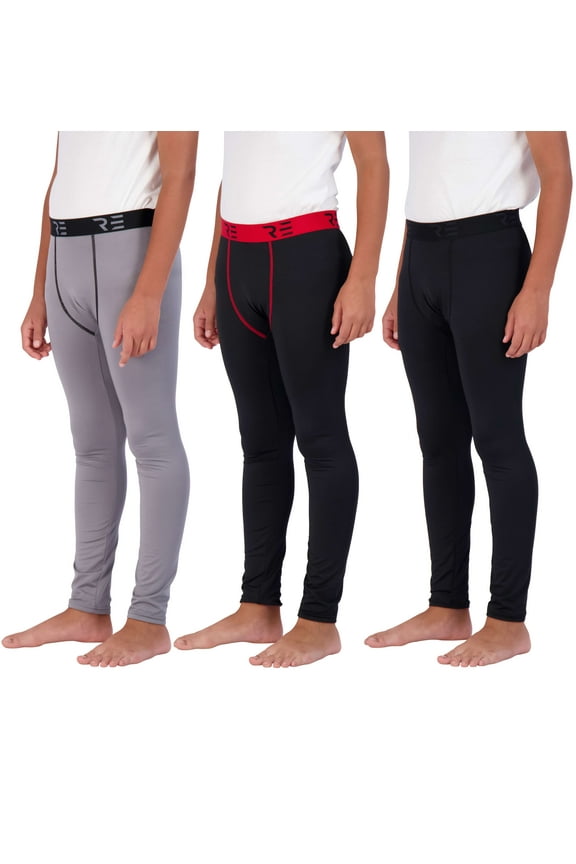 3 Pack: Youth Boys Compression Pants Leggings Tights Baselayer Cold Gear for Sports Football Basketball