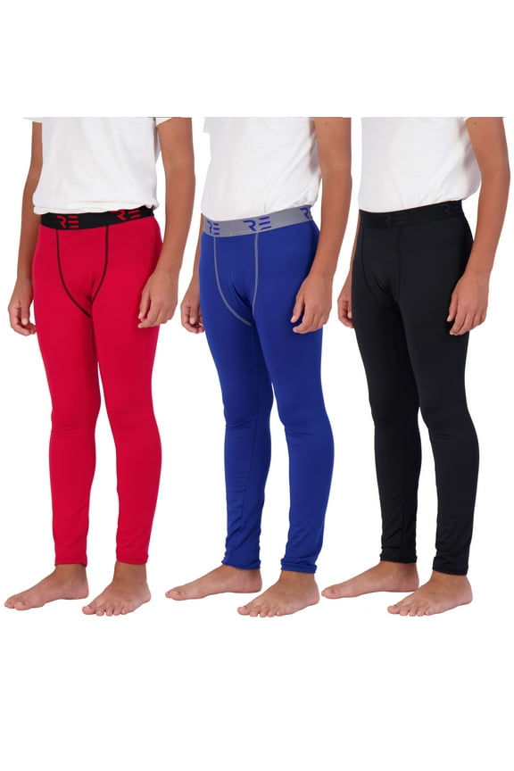 3 Pack: Youth Boys Compression Pants Leggings Tights Baselayer Cold Gear for Sports Football Basketball