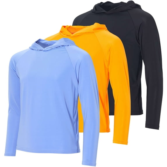 Real Essentials 3 Pack:Youth Rashguard Hoodie UPF UV Sun Protection Long Sleeve Swim Fishing Shirt - Boys & Girls (Ages 4-16)