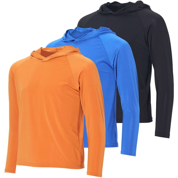 Real Essentials 3 Pack:Youth Rashguard Hoodie UPF UV Sun Protection Long Sleeve Swim Fishing Shirt - Boys & Girls (Ages 4-16)