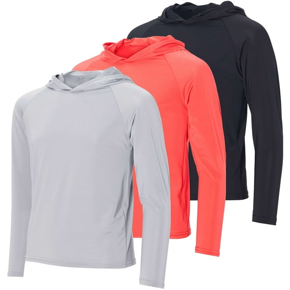 Real Essentials 3 Pack:Youth Rashguard Hoodie UPF UV Sun Protection Long Sleeve Swim Fishing Shirt - Boys & Girls (Ages 4-16)