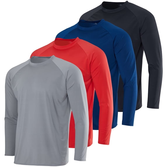 Real Essentials 4 Pack: Boys' Rash Guard Long Sleeve Swim Shirt UV Sun Protection Fishing & Swimwear Tops for Kids