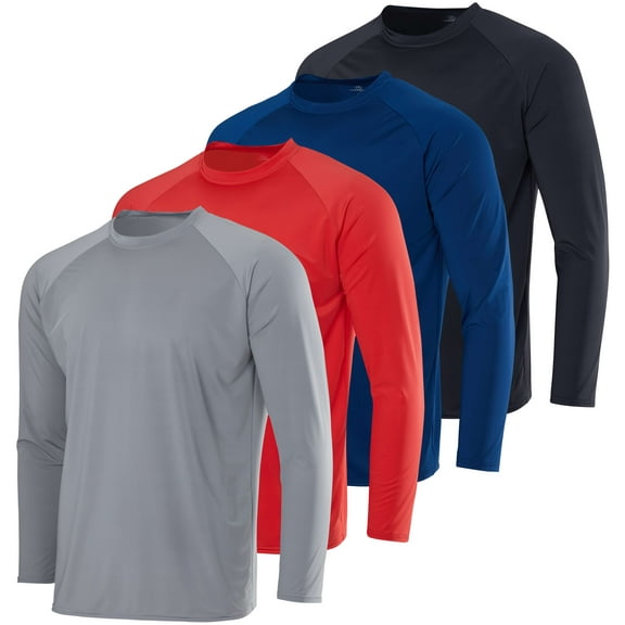Real Essentials 4-Pack: Boys Long Sleeve Rash Guard Shirt Swimwear UPF Sun Protection Surf Top Swim Suit