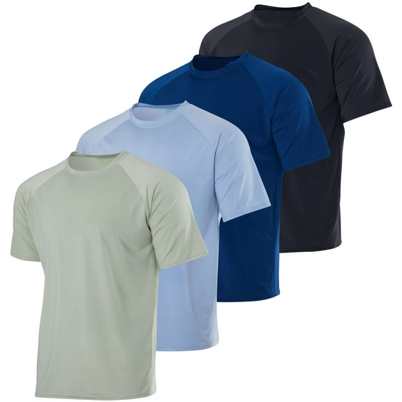 Real Essentials 4 Pack: Boys Short Sleeve Quick Dry UPF 50+ Sun Protection Rash Guard Shirt Swimwear Surf Top for Boys