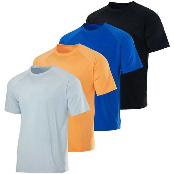 Real Essentials 4 Pack: Boys Short Sleeve Quick Dry UPF 50+ Sun Protection Rash Guard Shirt Swimwear Surf Top for Boys