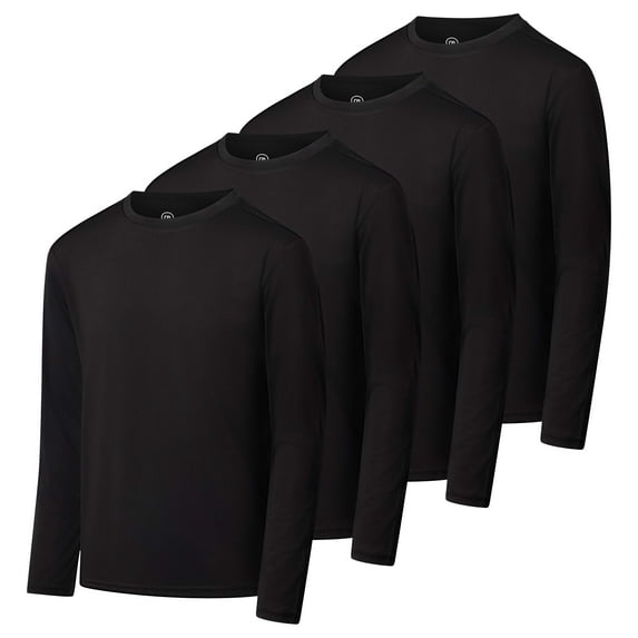 Real Essentials 4 Pack: Boys Youth Dry-Fit Moisture Wicking Active Athletic Performance Long-Sleeve T-Shirt