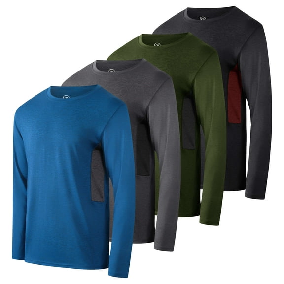 Real Essentials 4 Pack: Boys Youth Dry-Fit Moisture Wicking Active Athletic Performance Long-Sleeve T-Shirt