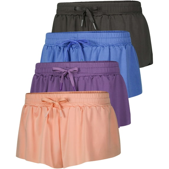 Real Essentials 4 Pack: Girls 2-in-1 Flowy Shorts with Spandex Liner Youth Butterfly Skirts - Athletic Dance (Ages 4-18)