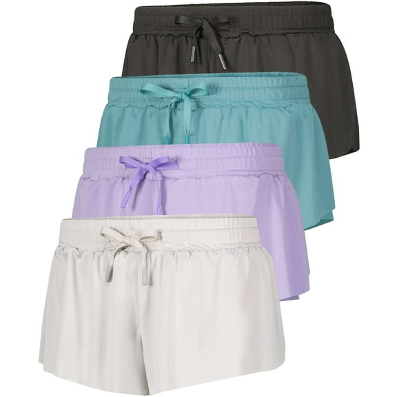 Real Essentials 4 Pack: Girls 2-in-1 Flowy Shorts with Spandex Liner Youth Butterfly Skirts - Athletic Dance (Ages 4-18)