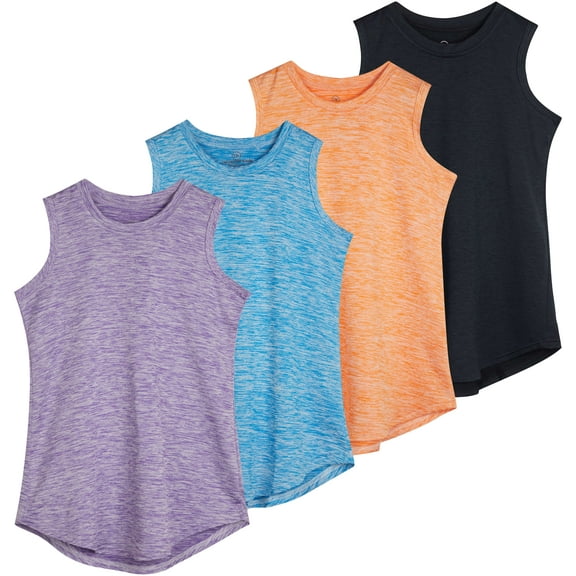 Real Essentials 4 Pack: Girls Active Dry Fit Performance Tank Top