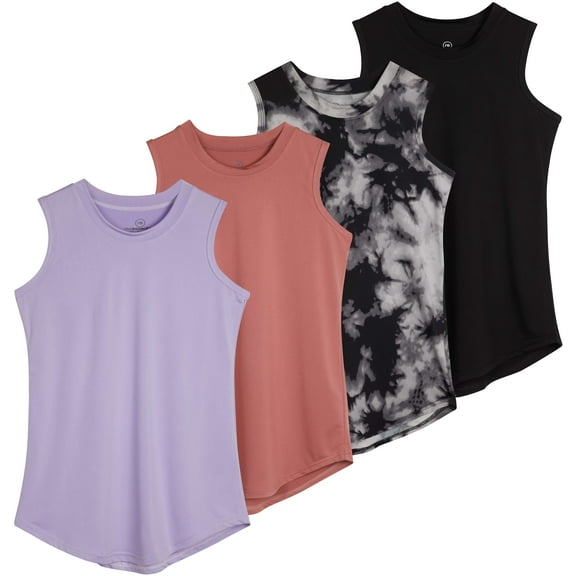 Real Essentials 4 Pack: Girls Active Dry Fit Performance Tank Top