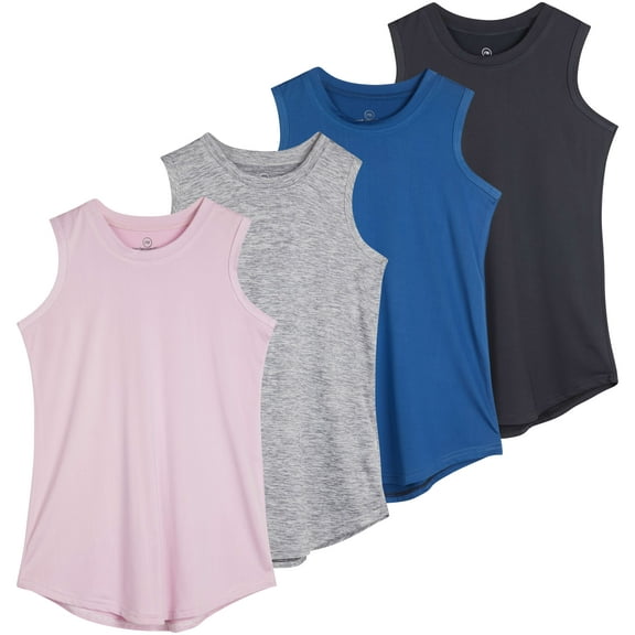 Real Essentials 4 Pack: Girls Active Dry Fit Performance Tank Top