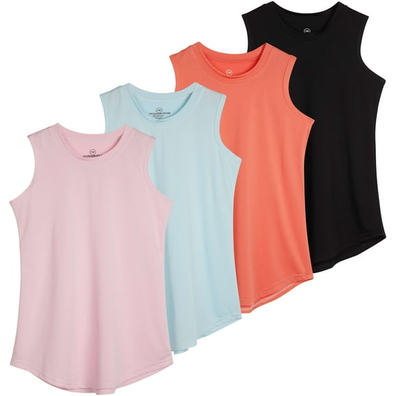 Real Essentials 4 Pack: Girls Active Dry Fit Performance Tank Top